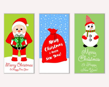 mutlu Noeller ve mutlu yeni yıl tebrik kartları vektör çizim