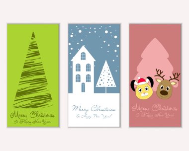 mutlu Noeller ve mutlu yeni yıl tebrik kartları vektör çizim     