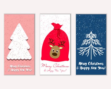 Mutlu Noeller ve mutlu yeni yıl tebrik kartları. Vektör çizim   