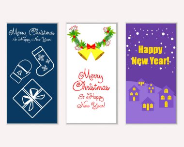 mutlu Noeller ve mutlu yeni yıl tebrik kartları vektör çizim