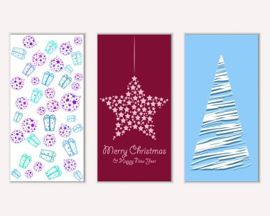 Mutlu Noeller ve mutlu yeni yıl tebrik kartları. Vektör çizim   