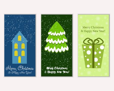 vektör çizim kış tatil tebrik kartları