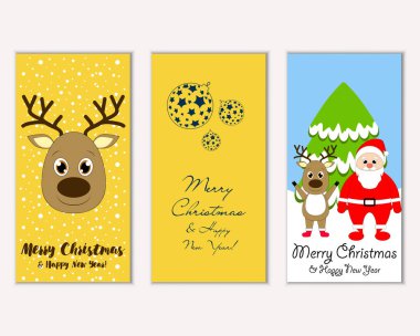 mutlu Noeller ve mutlu yeni yıl tebrik kartları vektör çizim