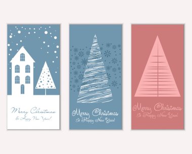 mutlu Noeller ve mutlu yeni yıl tebrik kartları vektör çizim     