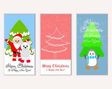 mutlu Noeller ve mutlu yeni yıl tebrik kartları vektör çizim