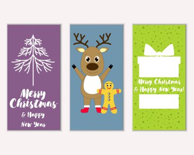 mutlu Noeller ve mutlu yeni yıl tebrik kartları vektör çizim     