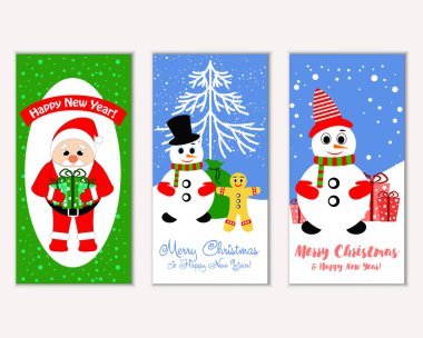 mutlu Noeller ve mutlu yeni yıl tebrik kartları vektör çizim