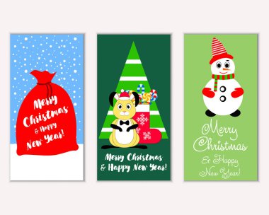 mutlu Noeller ve mutlu yeni yıl tebrik kartları vektör çizim