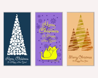 Mutlu Noeller ve mutlu yeni yıl tebrik kartları. Vektör çizim   