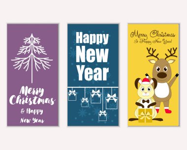 mutlu Noeller ve mutlu yeni yıl tebrik kartları vektör çizim   