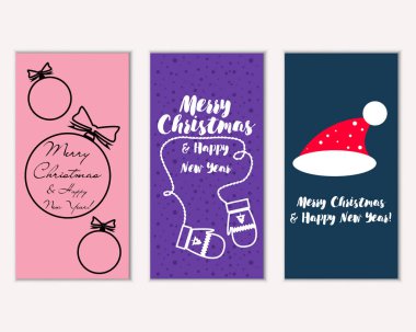 mutlu Noeller ve mutlu yeni yıl tebrik kartları vektör çizim