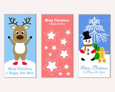 Mutlu Noeller ve mutlu yeni yıl tebrik kartları. Vektör çizim       