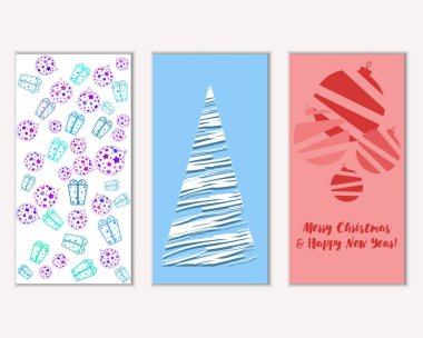 Mutlu Noeller ve mutlu yeni yıl tebrik kartları. Vektör çizim   