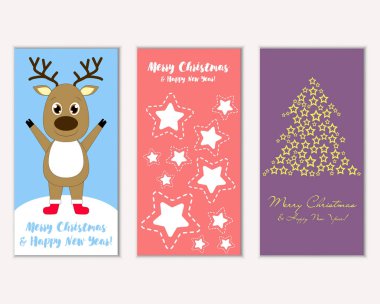 Mutlu Noeller ve mutlu yeni yıl tebrik kartları. Vektör çizim       