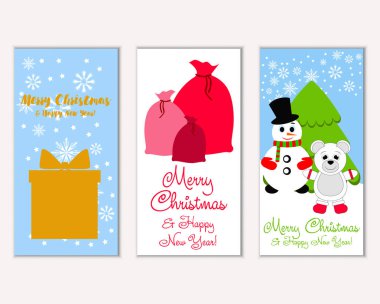 mutlu Noeller ve mutlu yeni yıl tebrik kartları vektör çizim       