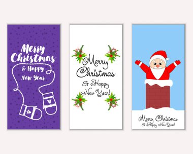 mutlu Noeller ve mutlu yeni yıl tebrik kartları vektör çizim