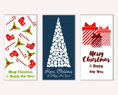 Mutlu Noeller ve mutlu yeni yıl tebrik kartları. Vektör çizim   