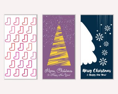 Mutlu Noeller ve mutlu yeni yıl tebrik kartları. Vektör çizim     