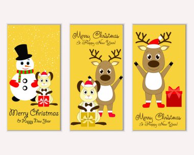 mutlu Noeller ve mutlu yeni yıl tebrik kartları vektör çizim   