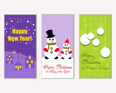 mutlu Noeller ve mutlu yeni yıl tebrik kartları vektör çizim