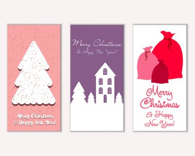 Mutlu Noeller ve mutlu yeni yıl tebrik kartları. Vektör çizim   
