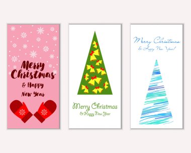 Mutlu Noeller ve mutlu yeni yıl tebrik kartları. Vektör çizim   