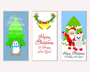 mutlu Noeller ve mutlu yeni yıl tebrik kartları vektör çizim