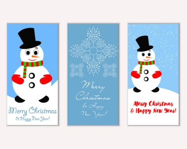 Renkli Noel kartları yılbaşı süsleri ve kardan adam vektör çizim ile