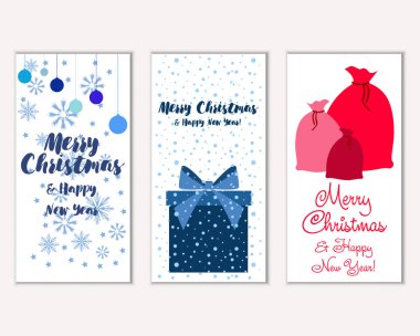 mutlu Noeller ve mutlu yeni yıl tebrik kartları vektör çizim      
