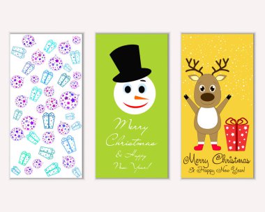 Mutlu Noeller ve mutlu yeni yıl tebrik kartları. Vektör çizim   