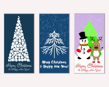 Mutlu Noeller ve mutlu yeni yıl tebrik kartları. Vektör çizim 