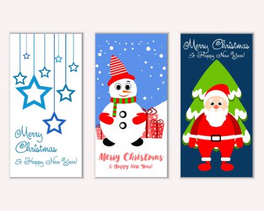 mutlu Noeller ve mutlu yeni yıl tebrik kartları vektör çizim