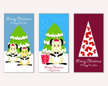 Mutlu Noeller ve mutlu yeni yıl tebrik kartları. Vektör çizim 