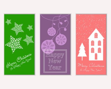 vektör çizim kış tatil tebrik kartları