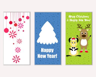 mutlu Noeller ve mutlu yeni yıl tebrik kartları vektör çizim      