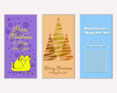 Mutlu Noeller ve mutlu yeni yıl tebrik kartları. Vektör çizim   