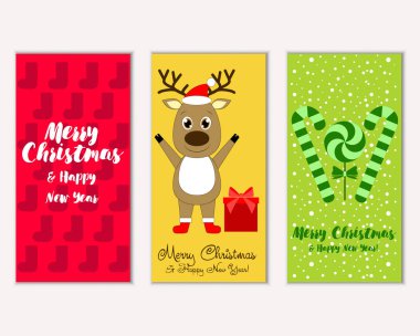mutlu Noeller ve mutlu yeni yıl tebrik kartları vektör çizim