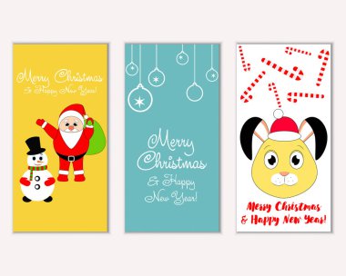 mutlu Noeller ve mutlu yeni yıl tebrik kartları vektör çizim       
