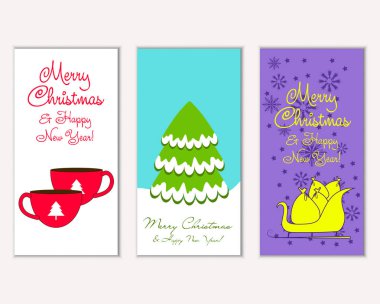 vektör çizim kış tatil tebrik kartları