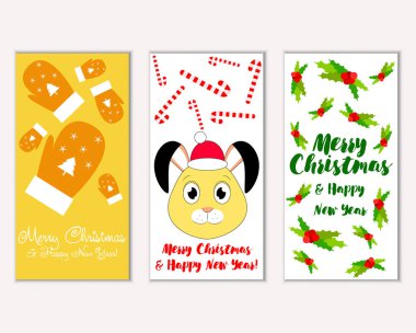 mutlu Noeller ve mutlu yeni yıl tebrik kartları vektör çizim       