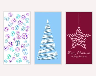 Mutlu Noeller ve mutlu yeni yıl tebrik kartları. Vektör çizim   