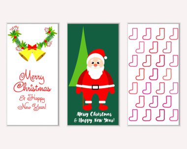 Mutlu Noeller ve mutlu yeni yıl tebrik kartları. Vektör çizim   