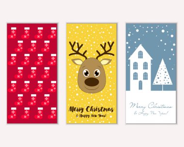 mutlu Noeller ve mutlu yeni yıl tebrik kartları vektör çizim
