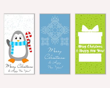 Mutlu Noeller ve mutlu yeni yıl tebrik kartları. Vektör çizim   