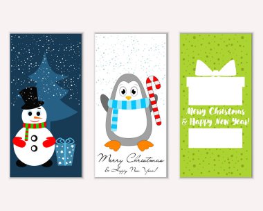 Mutlu Noeller ve mutlu yeni yıl tebrik kartları. Vektör çizim   
