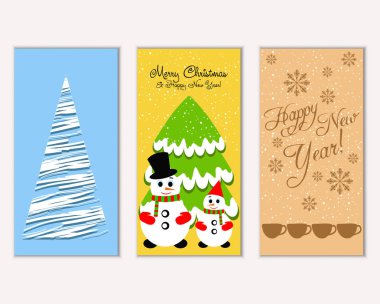 vektör çizim kış tatil tebrik kartları