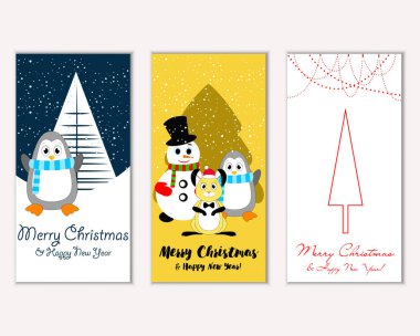mutlu Noeller ve mutlu yeni yıl tebrik kartları vektör çizim     