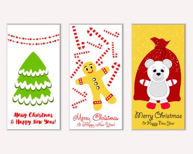 Mutlu Noeller ve mutlu yeni yıl tebrik kartları. Vektör çizim 