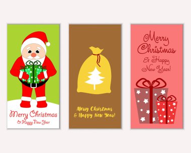Mutlu Noeller ve mutlu yeni yıl tebrik kartları. Vektör çizim     