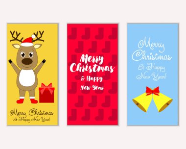 mutlu Noeller ve mutlu yeni yıl tebrik kartları vektör çizim